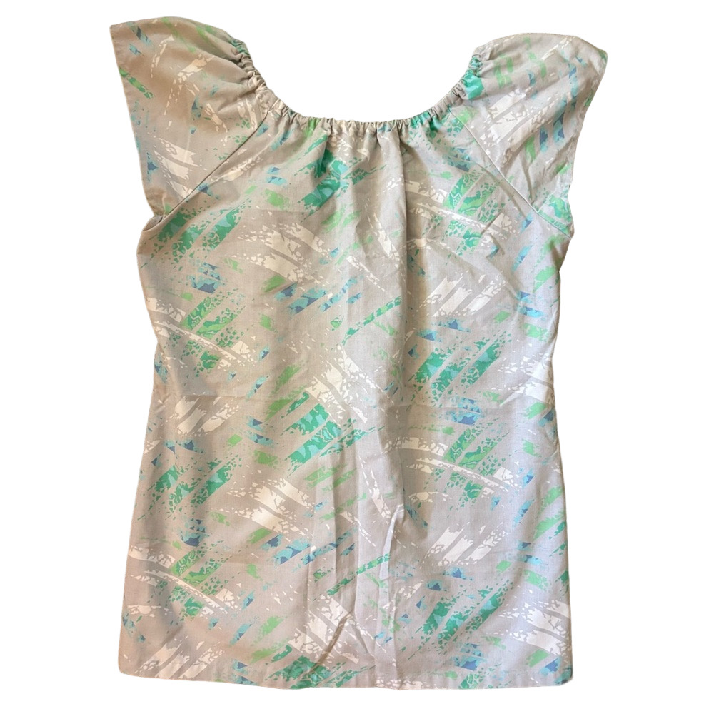 Handmade Boho Tunic Top Women’s Large Green White Off Shoulder Peasant Blouse